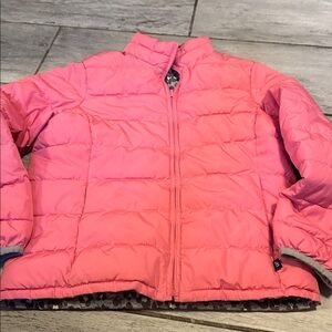 Gap Reversible Pink Animal Print Puffer Jacket Lightweight/Packable Warm Size 10